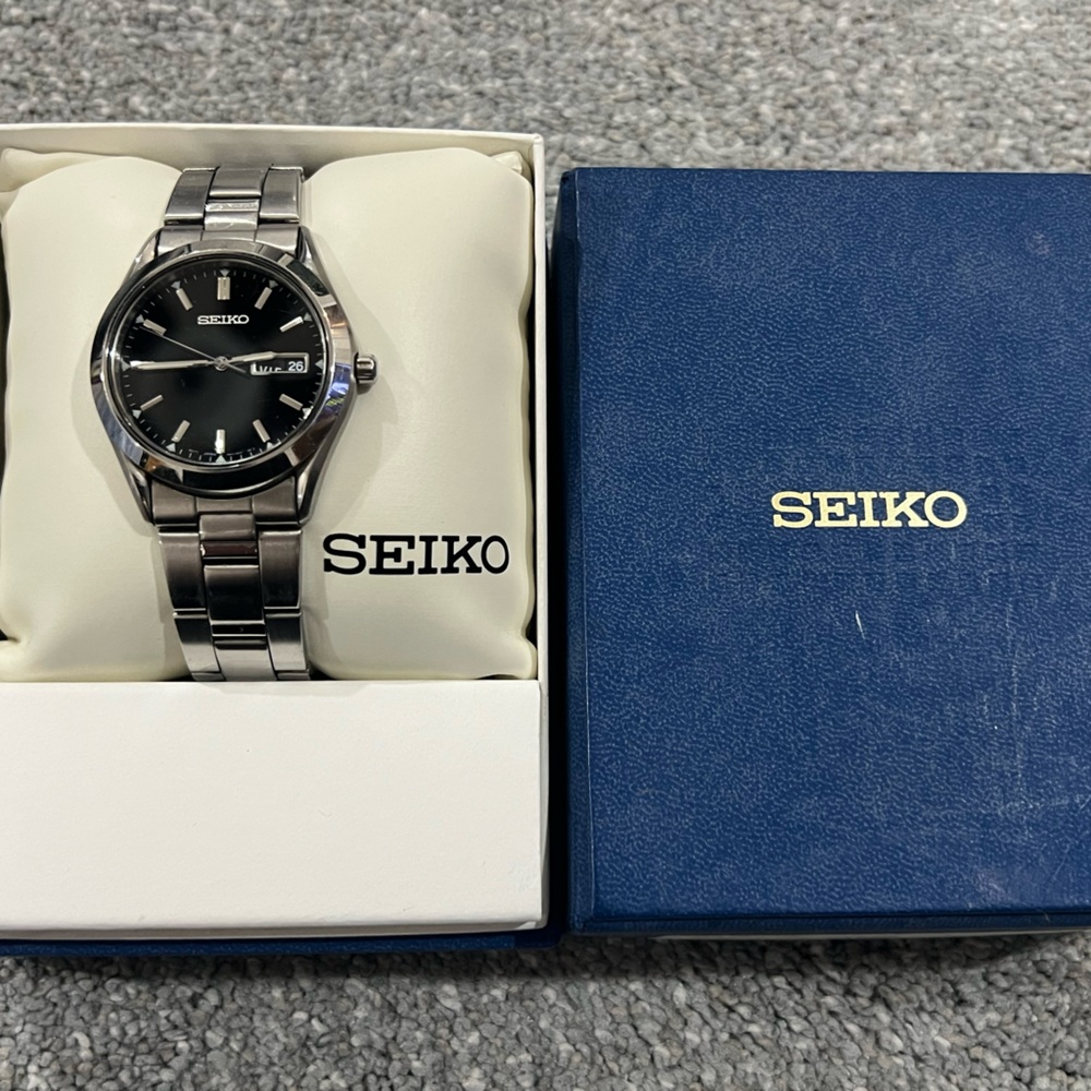 Seiko Classic Black Dial Silver Bracelet Watch